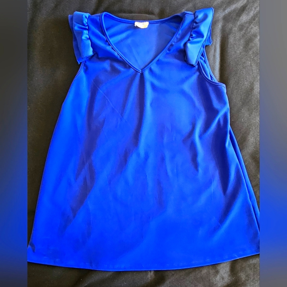 Bibi Ruffle Sleeved Tunic Length Blouse – Brilliant Blue, Size XL